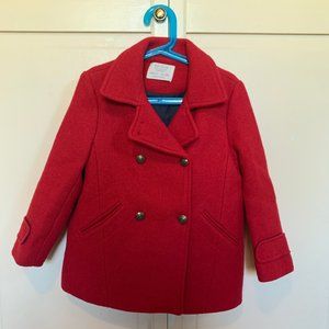 Zara Girls Wool-blend Peacoat in Red, Size 7 (122 cm)